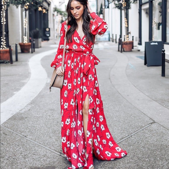 Red Maxi Poppy Dress with Slit - Picture 1 of 9